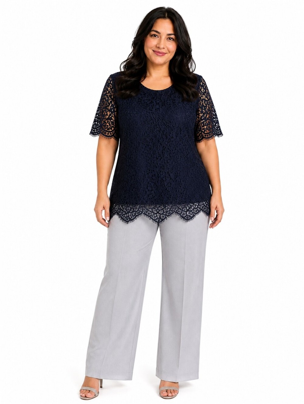 Philosophy Black Lace Blouse, Short Sleeves, Size Medium